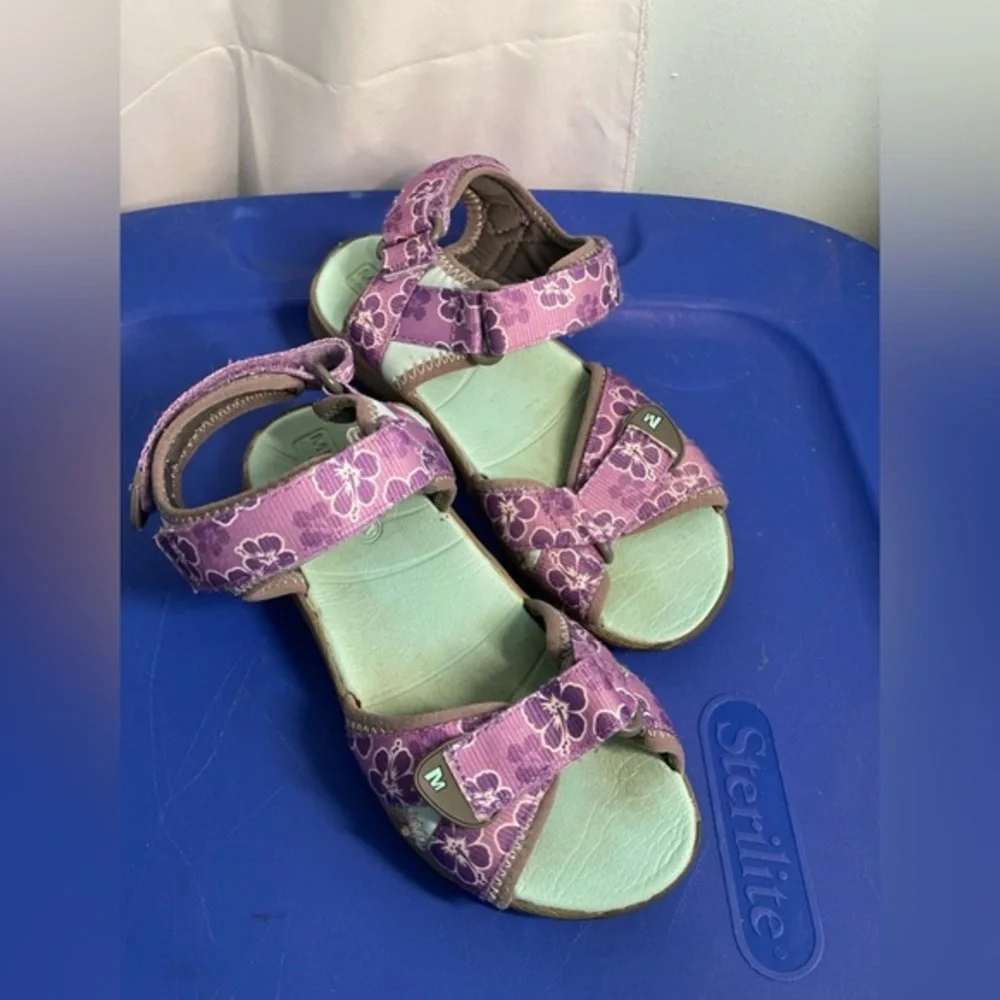 Girls Merrell Surf‎ Strap Sport Sandal Grey & Purple Youth Size 2M