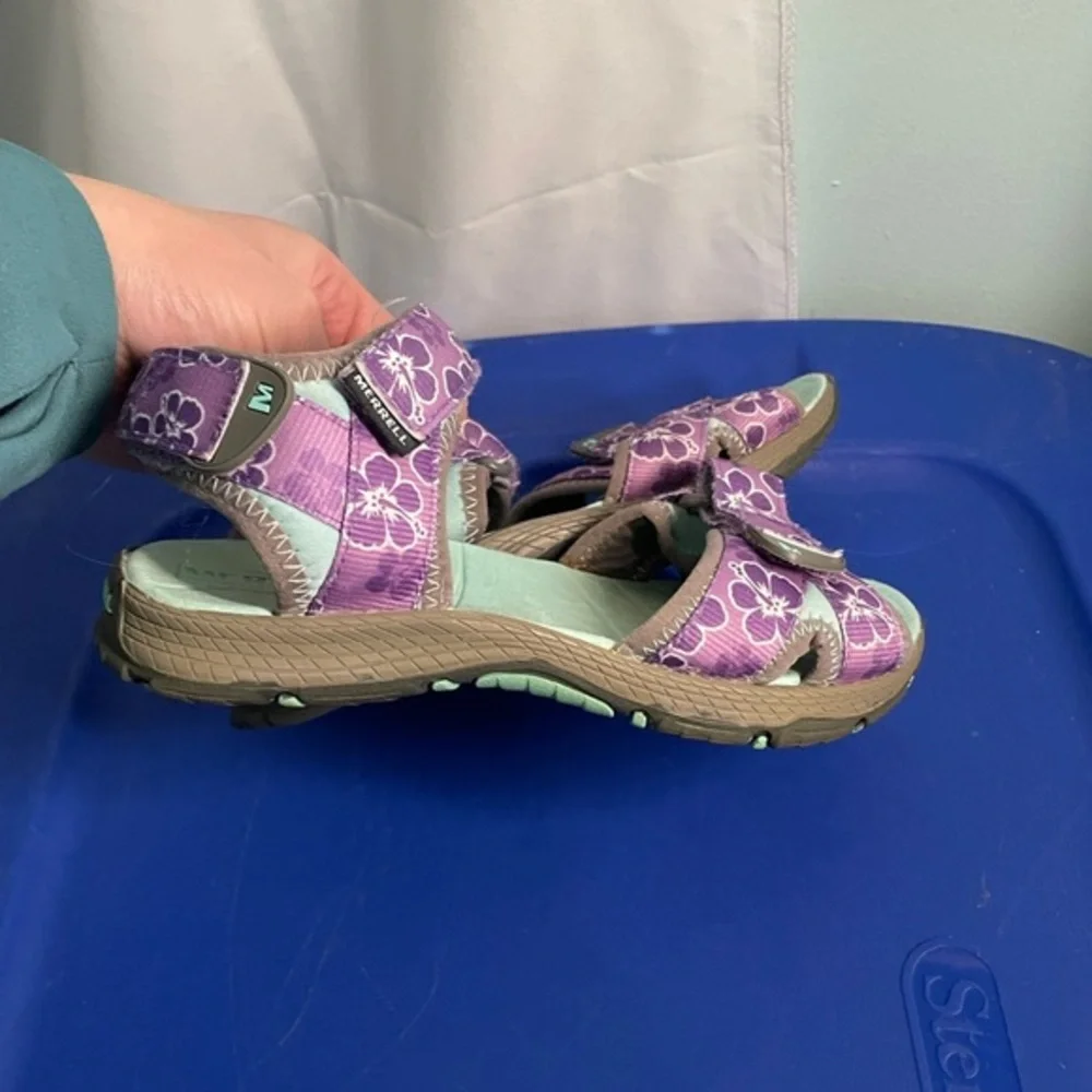 Girls Merrell Surf‎ Strap Sport Sandal Grey & Purple Youth Size 2M