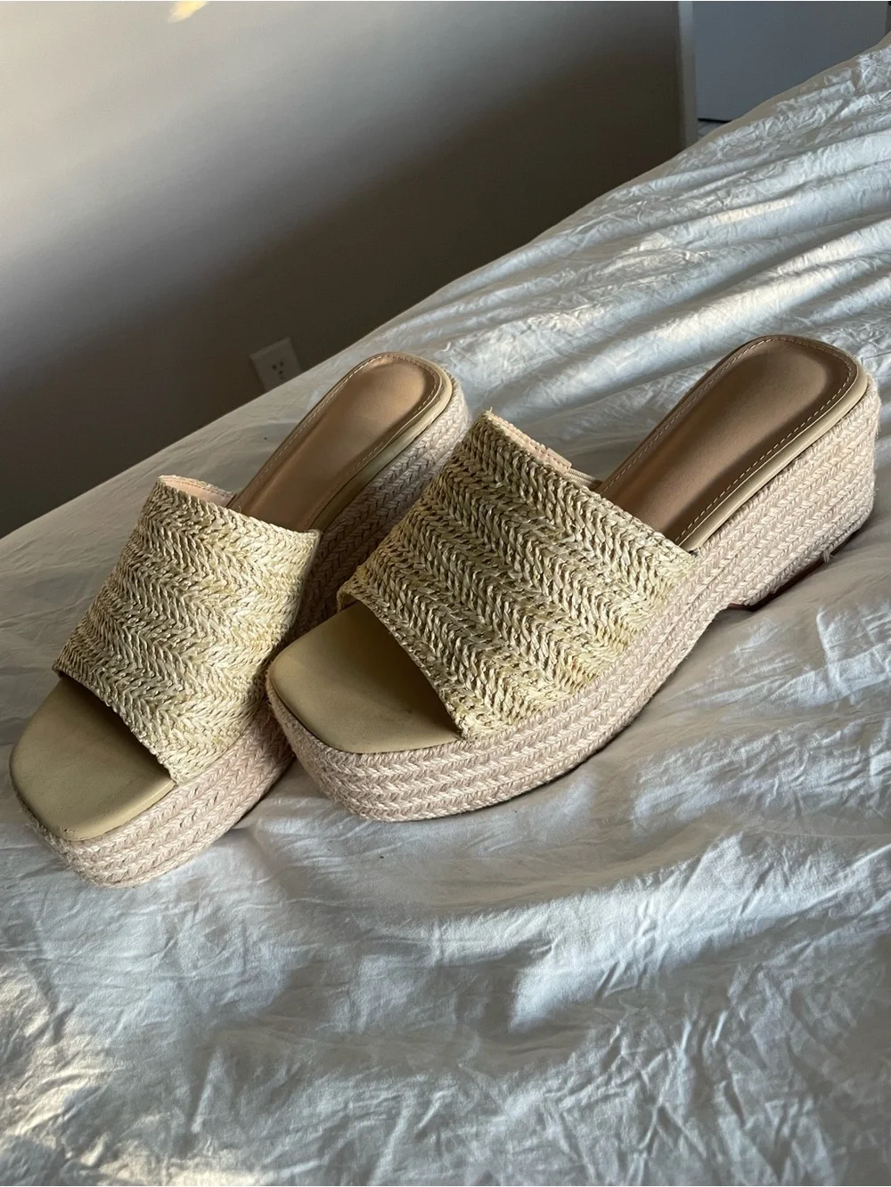 Apricot Woven Platform Slide Sandals