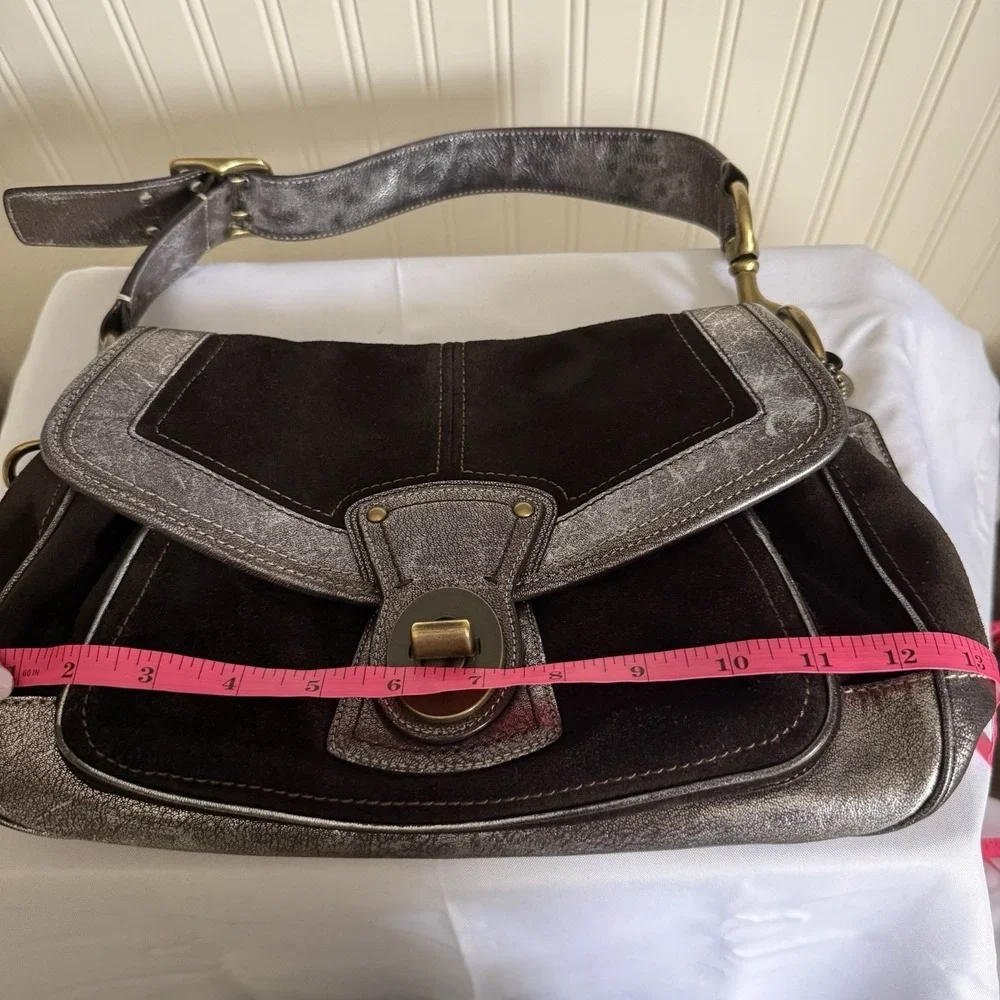 VTG COACH Y2K LEGACY ALI BROWN SUEDE METALLIC FLAP HOBO SHOULDER BAG PURSE
