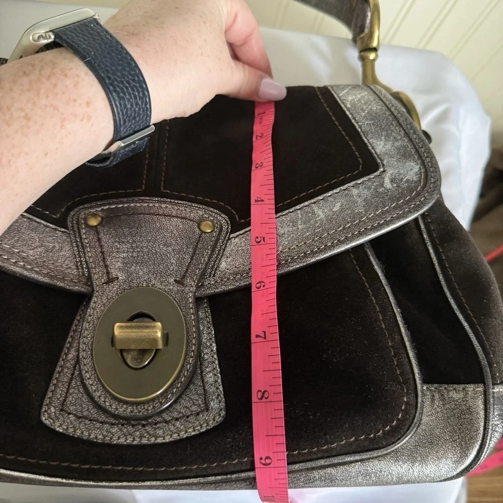 VTG COACH Y2K LEGACY ALI BROWN SUEDE METALLIC FLAP HOBO SHOULDER BAG PURSE