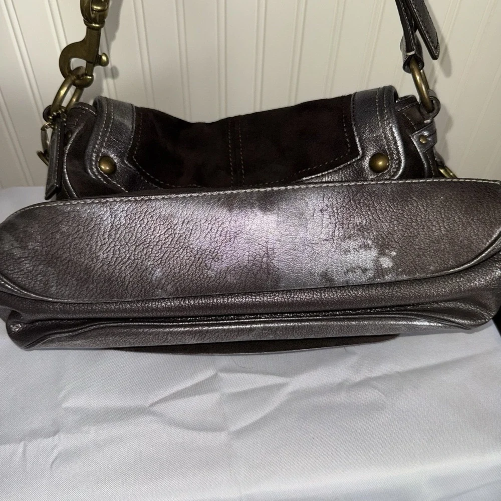 VTG COACH Y2K LEGACY ALI BROWN SUEDE METALLIC FLAP HOBO SHOULDER BAG PURSE