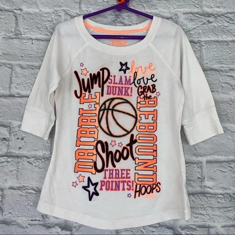 Justice graphic print 3/4 sleeve top with basketball print girls size 7