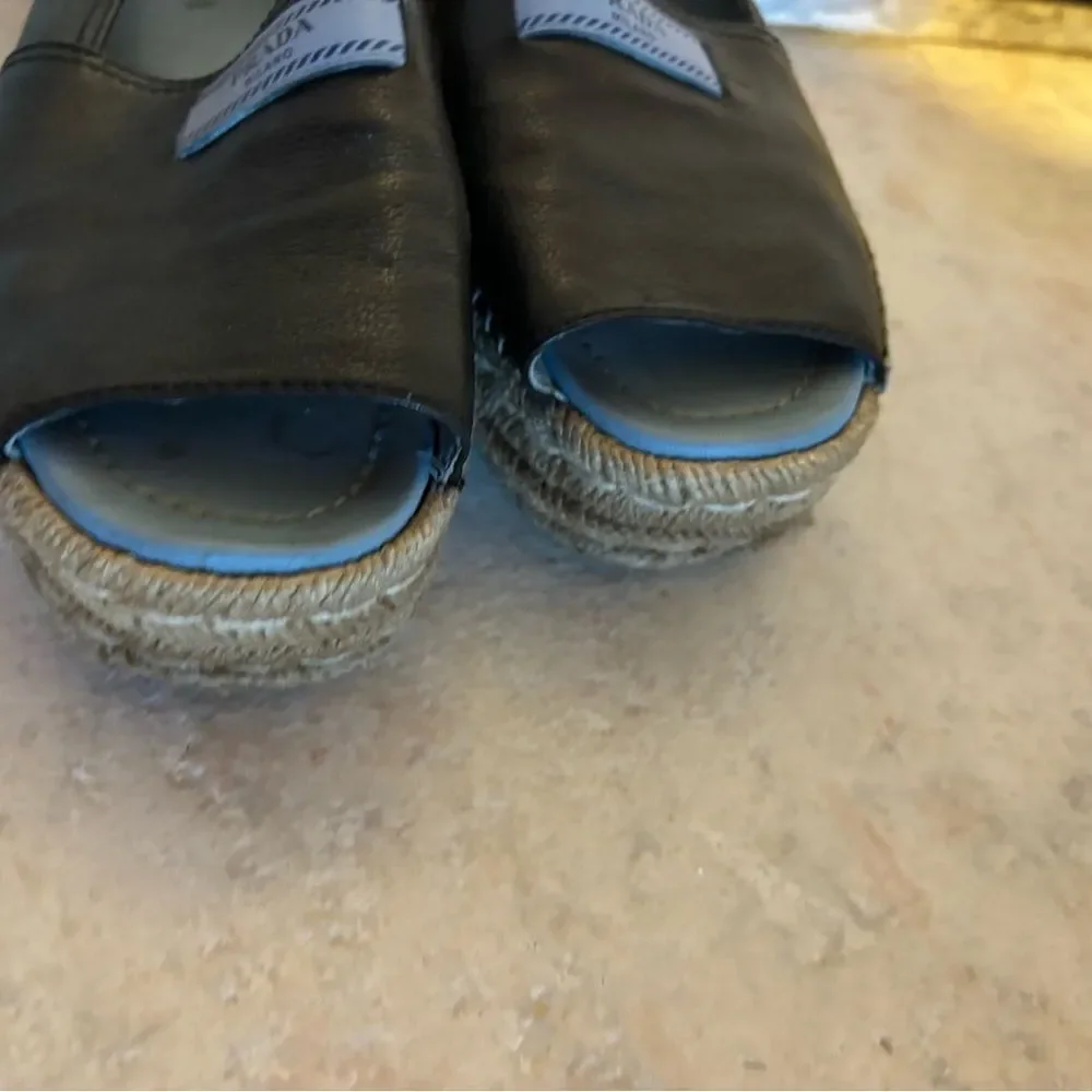Prada espadrilles open toe platform shoes big logo sandals leather flats