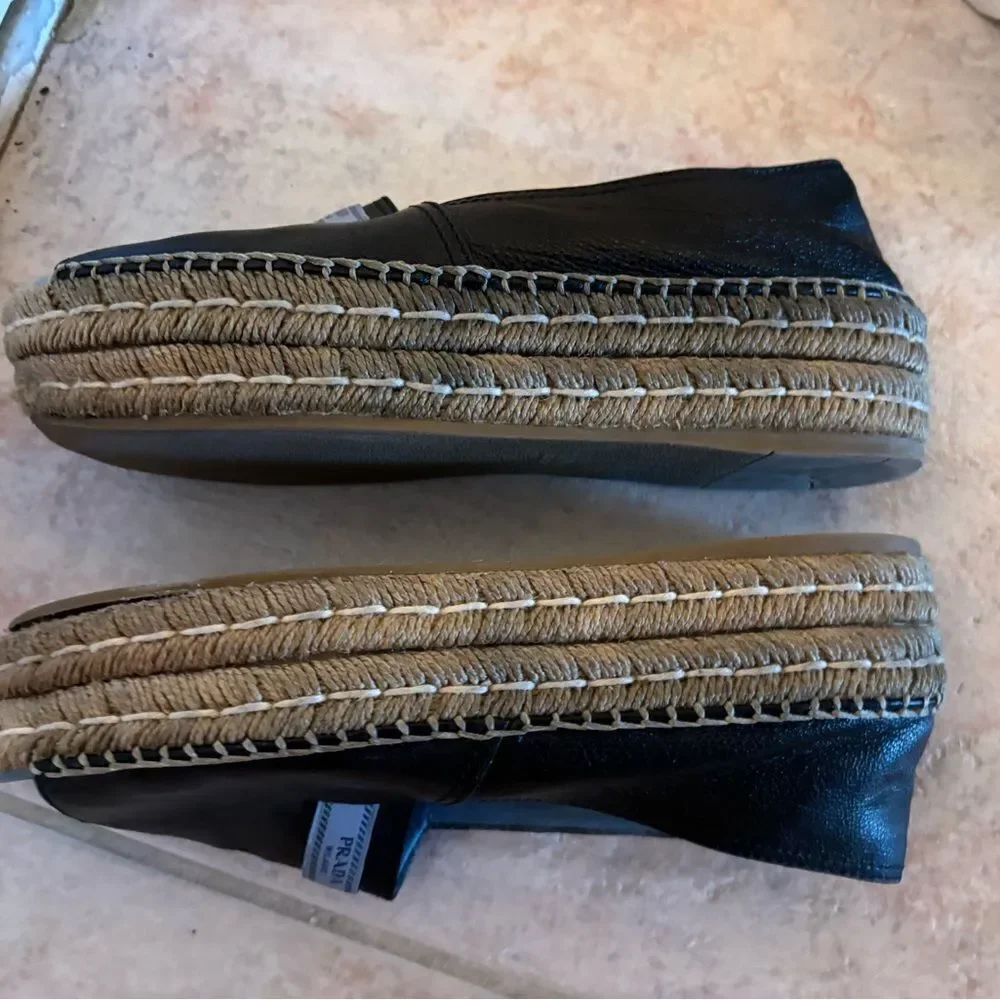 Prada espadrilles open toe platform shoes big logo sandals leather flats