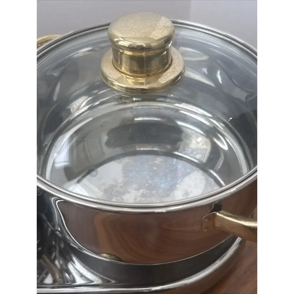 Command Performance Stainless/ Gold Buffet Cookware Set 3 Pots Lids & Warmer VTG