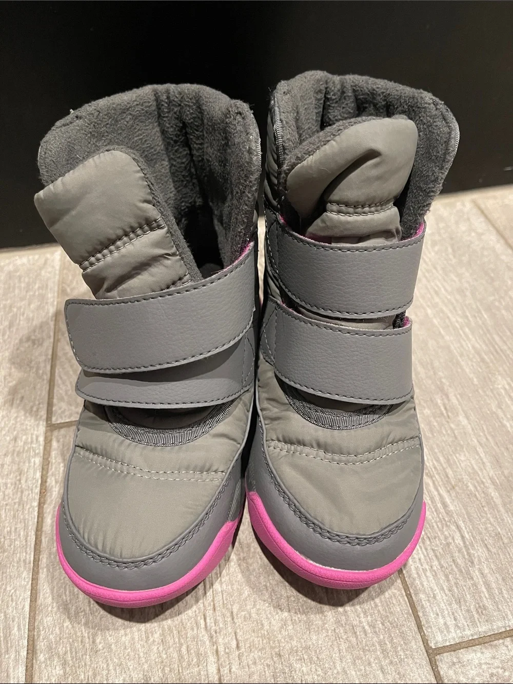 Sorel Kids Grey and Pink Hook-and-Loop Winter Boots