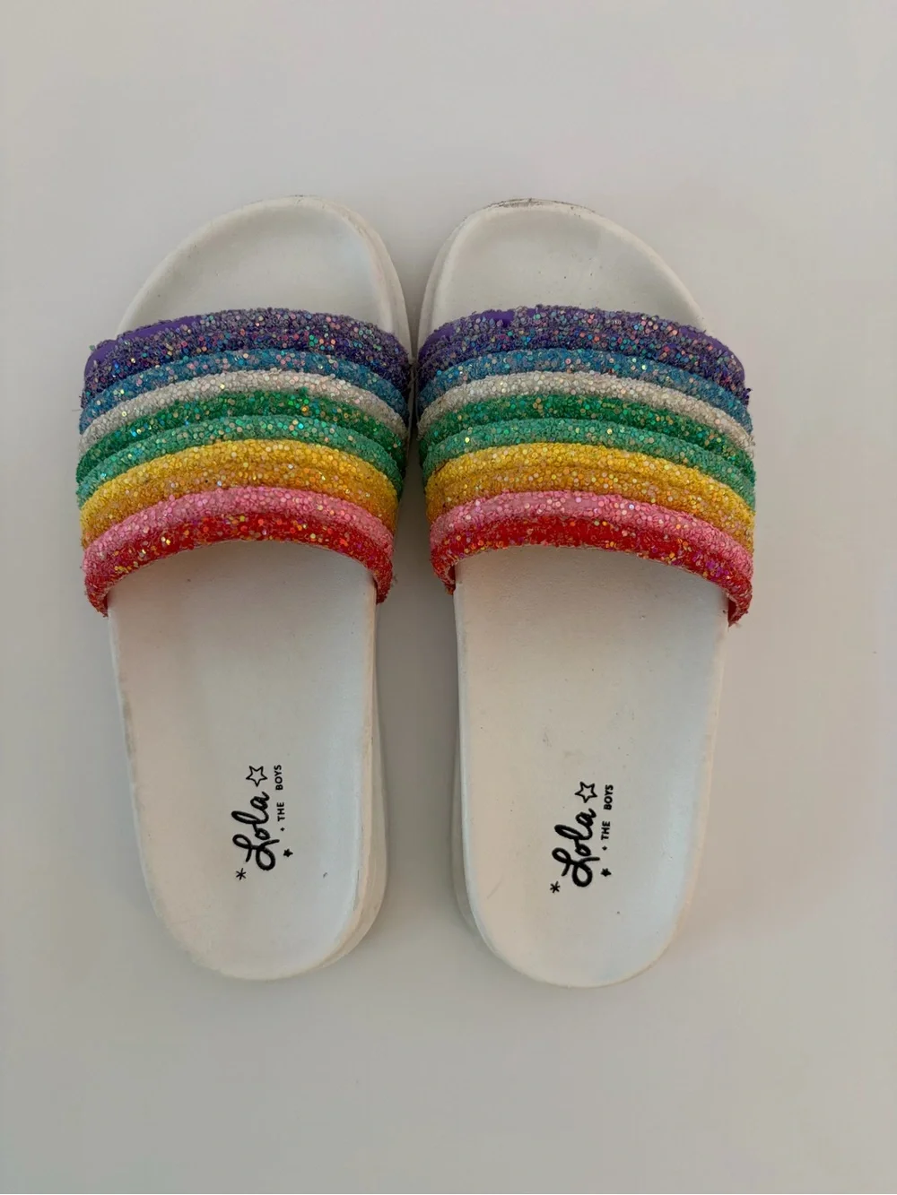 Lola And The Boys Rainbow Glitter Slides Girls Size 31 (13.5 US) Summer Shoes