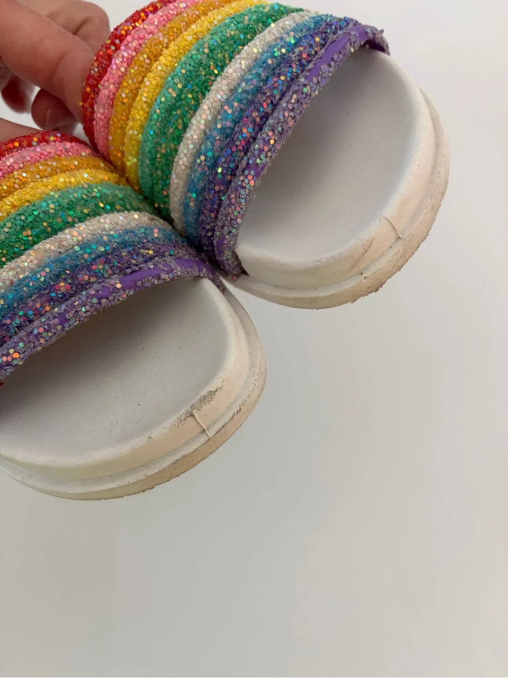 Lola And The Boys Rainbow Glitter Slides Girls Size 31 (13.5 US) Summer Shoes