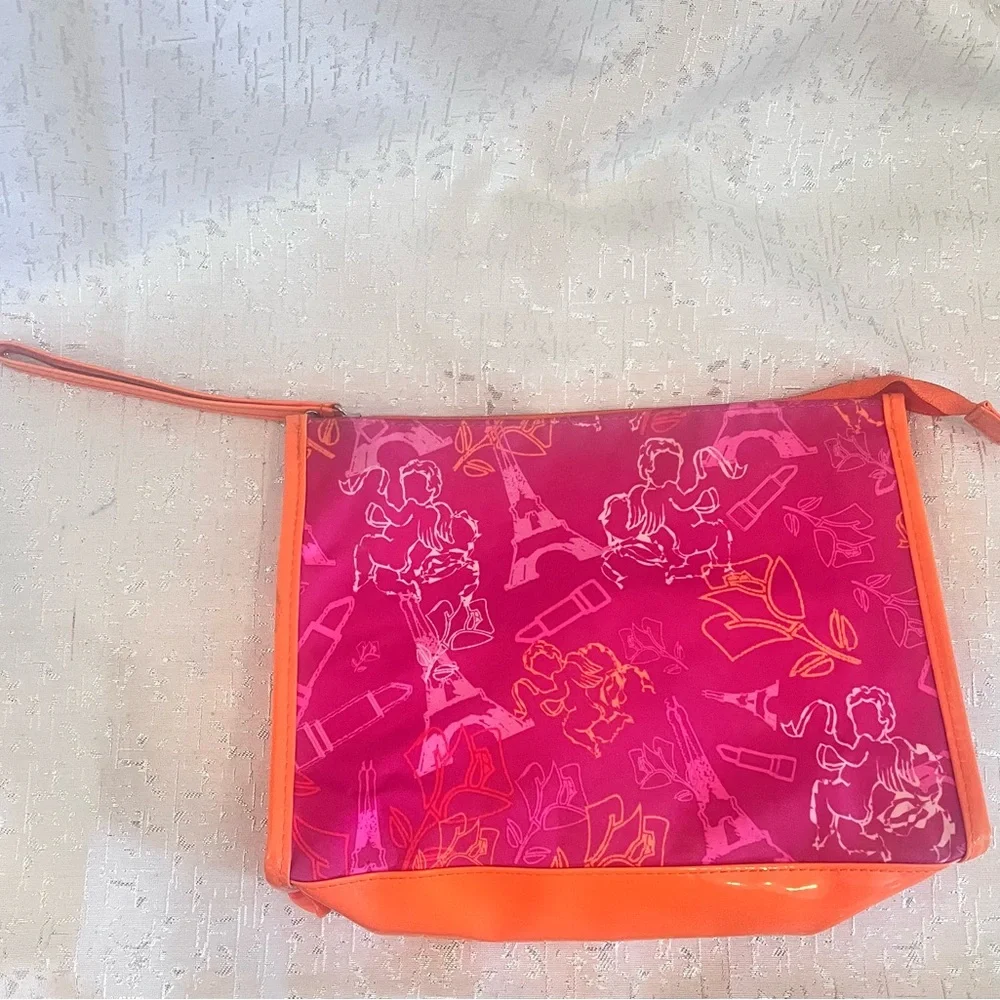 Lancome Pink and Orange Cosmetic Bag with Glossy Finish