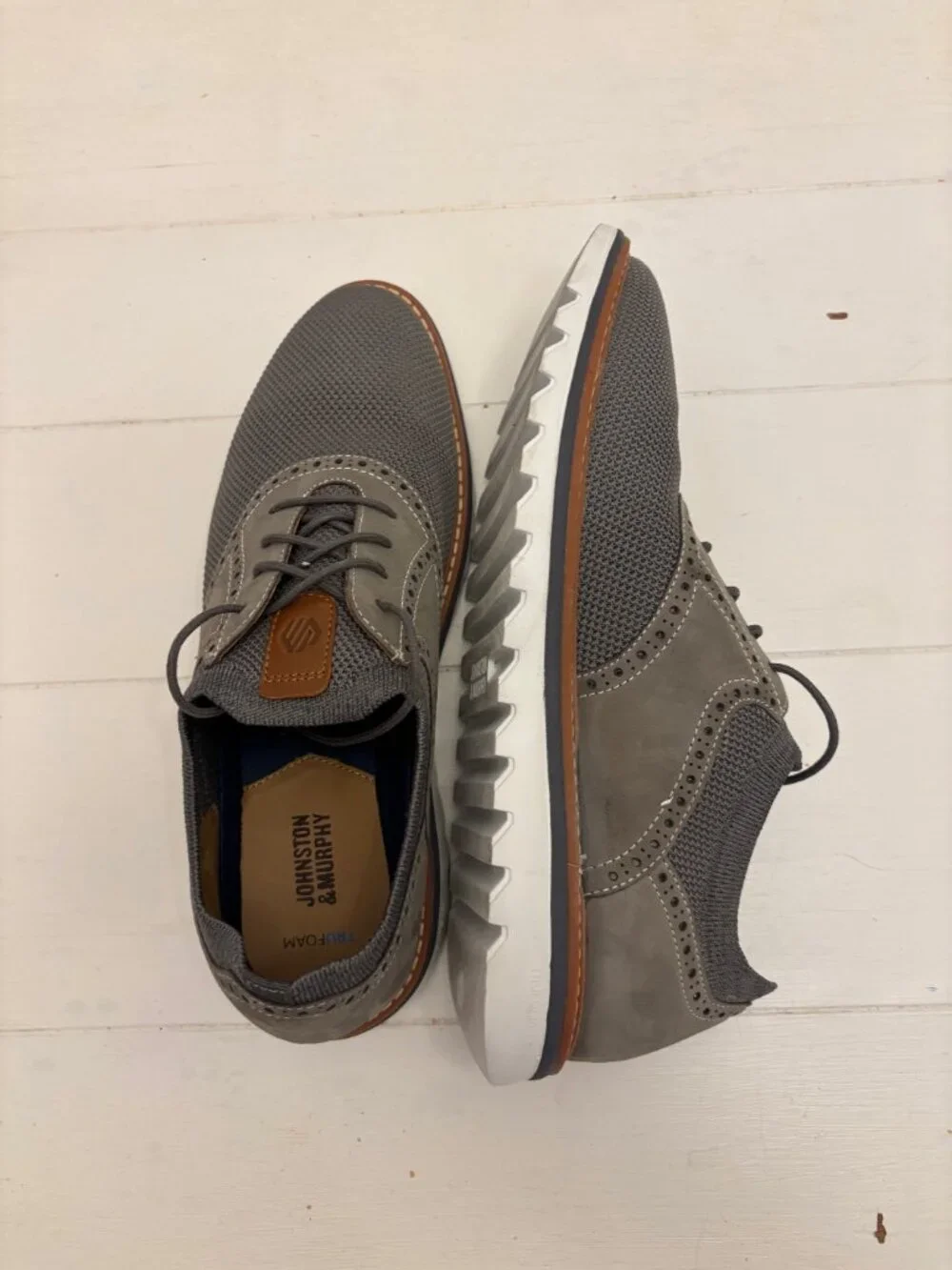 Johnston & Murphy XC4 Gray Knit Wingtip Oxford Shoes Mens 9.5 TruFoam