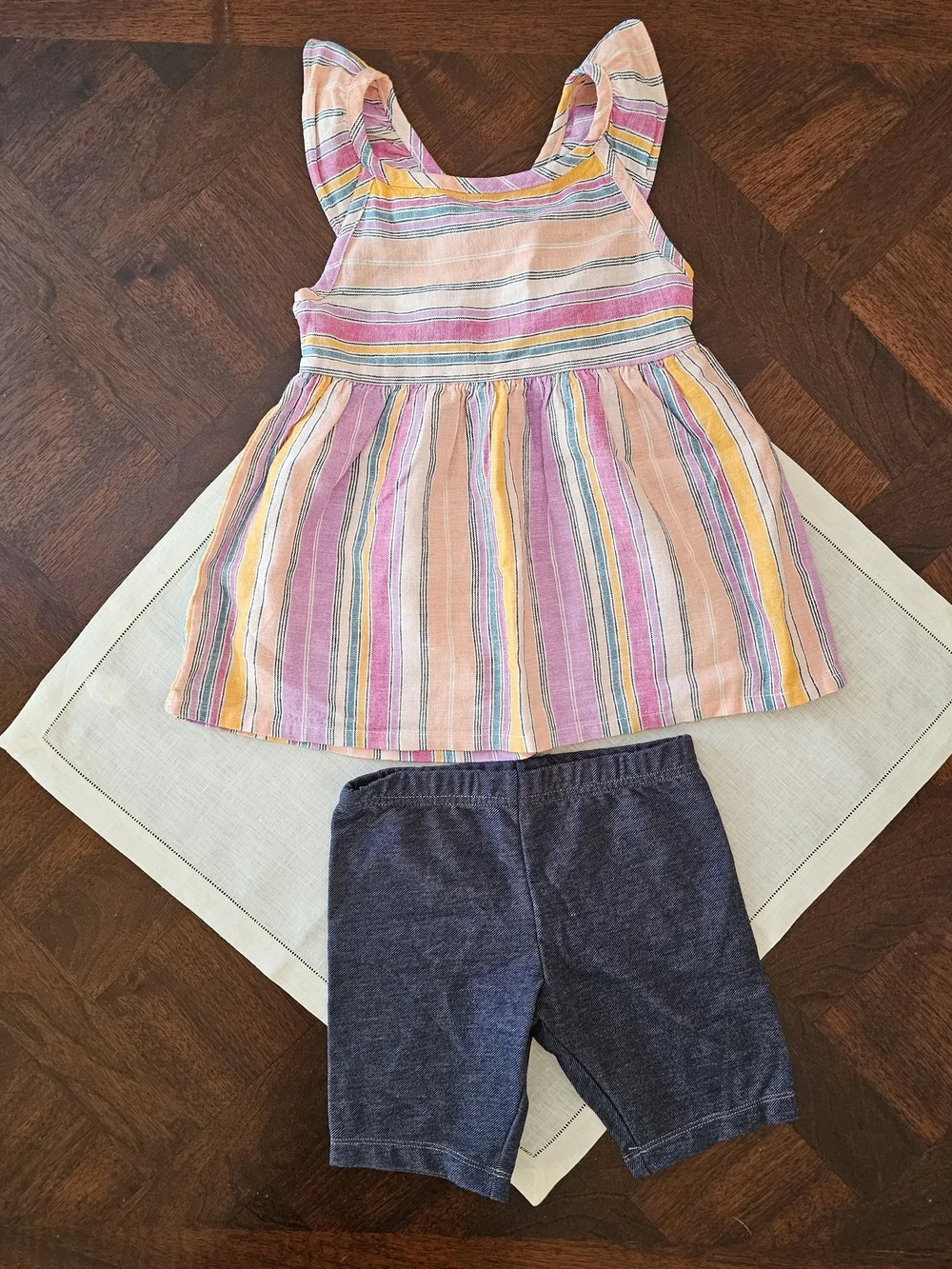 Carter's GIirls 2-Piece Striped Flutter Top & Knit Denim Shorts 6/6X