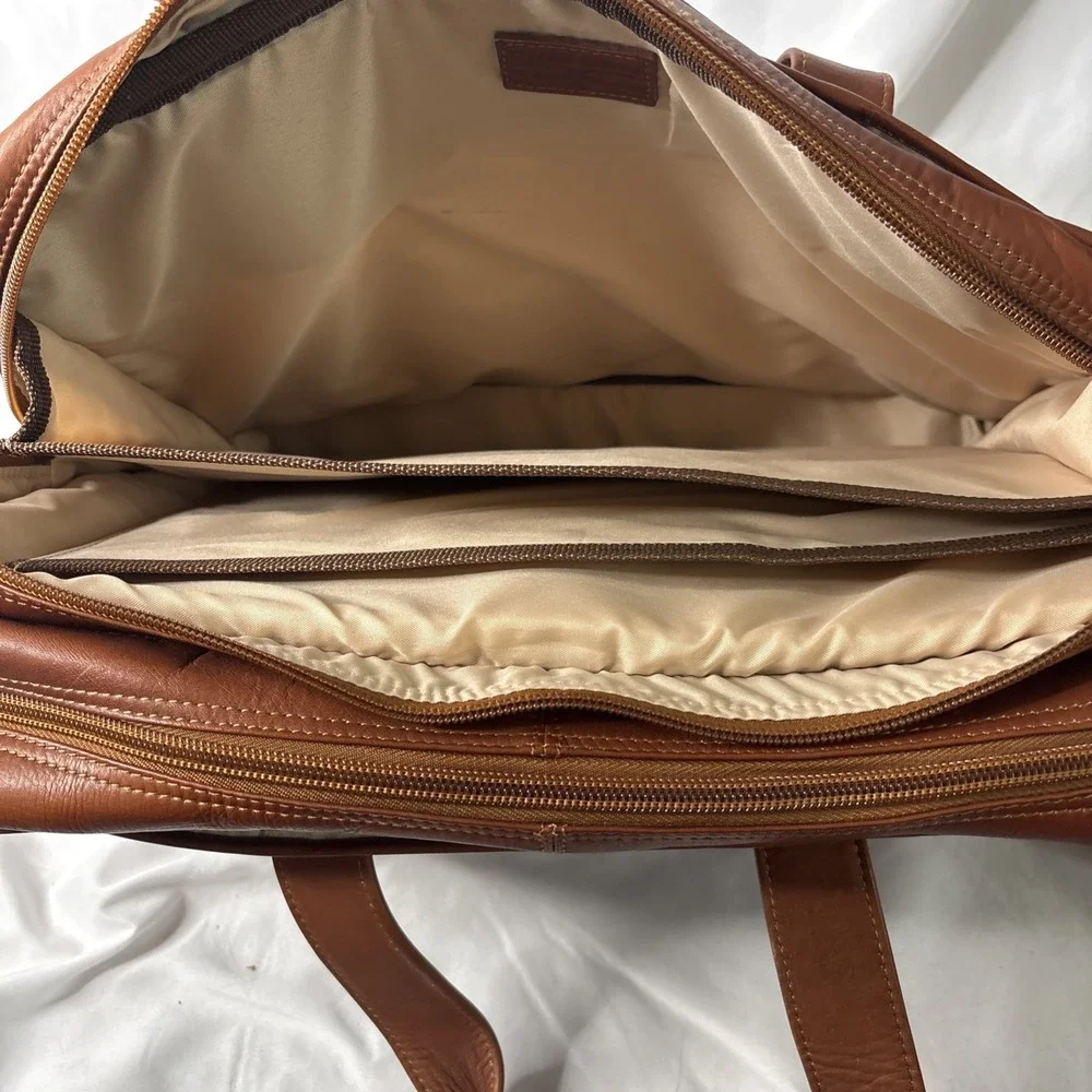 Claire Chase Executive Computer Laptop Briefcase Leather Cognac Luxury Carry On