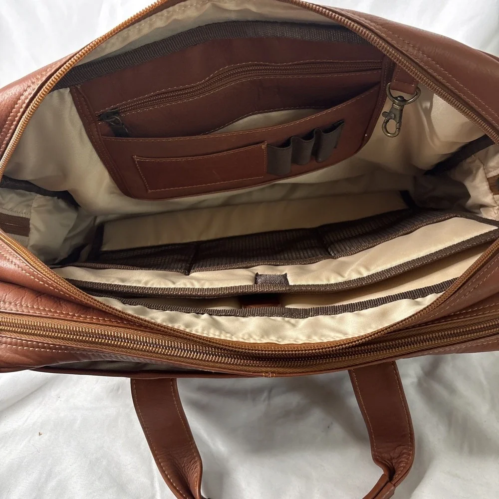 Claire Chase Executive Computer Laptop Briefcase Leather Cognac Luxury Carry On