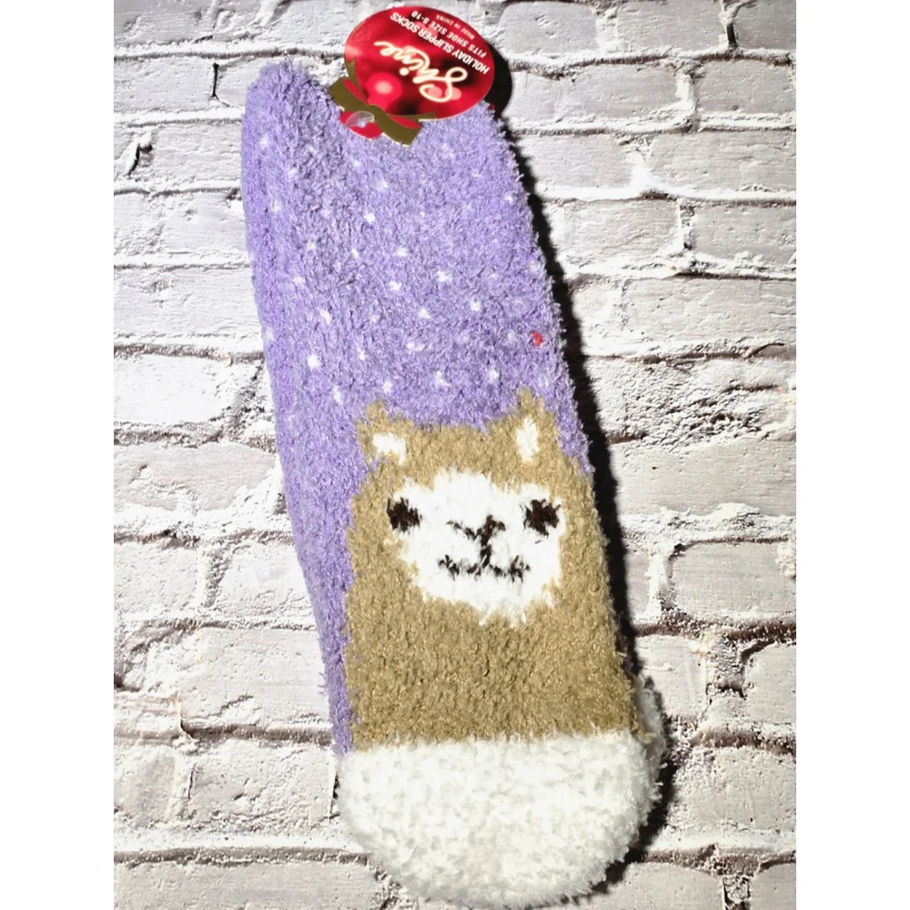 Shine, Purple Llama Design, Fuzzy Warm Socks, 1 Pair NWT