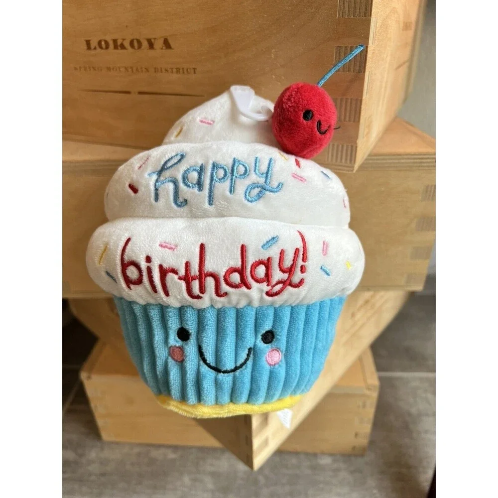 Happy Birthday Cupcake Stuffed Plush Animal Toy Gift NEW Throw Pillow Cute Decor