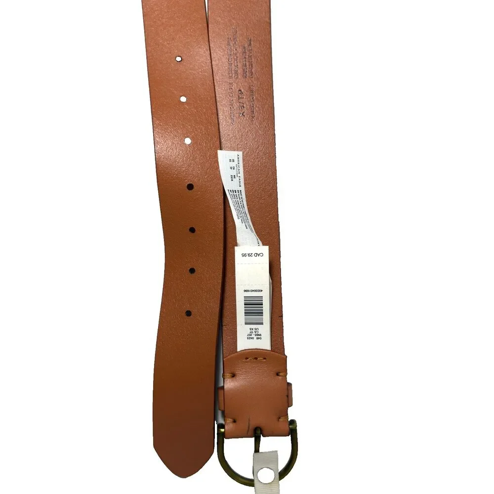 Vtg American Eagle Outfitters AEO Tan Beige Leather Belt Size 26 X-Small Brass