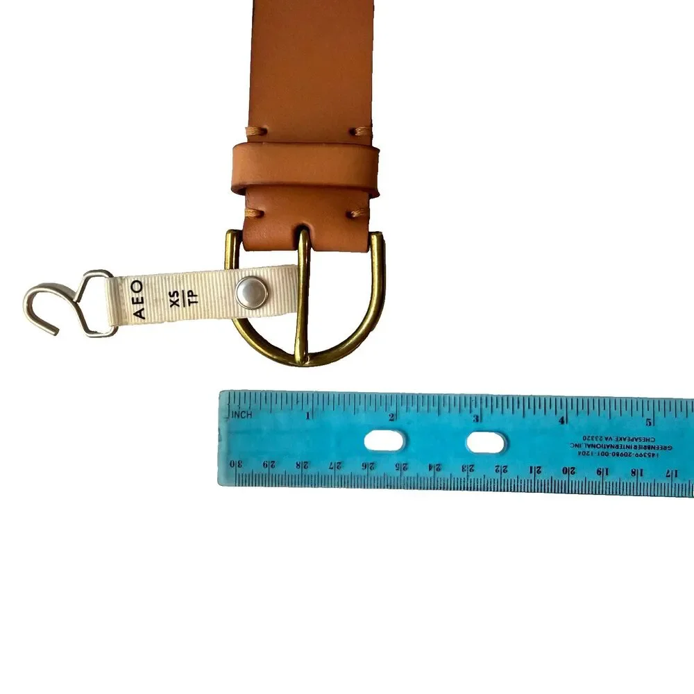 Vtg American Eagle Outfitters AEO Tan Beige Leather Belt Size 26 X-Small Brass