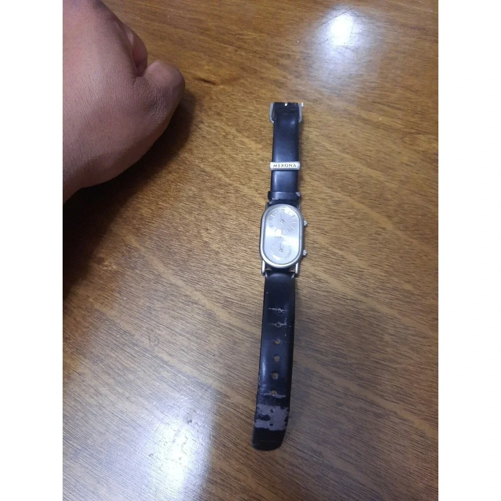 VTG‎ Merona Quartz Watch Unisex Silver Curved Rectangle Dual Movements