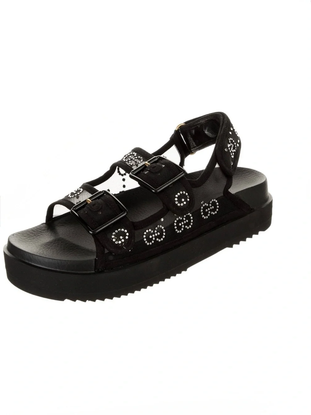 Authentic Gucci GG Crystal Mesh Platform Sandals Black Size 39 / US 9