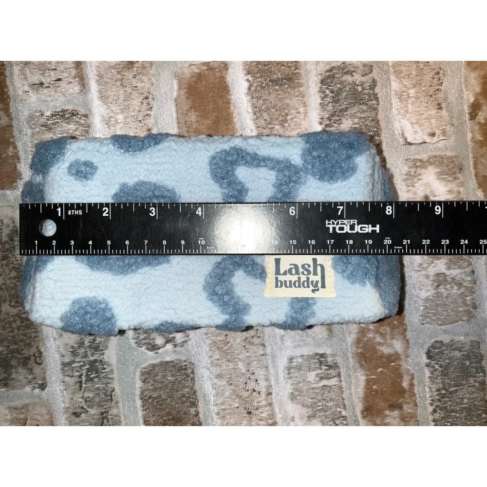 Lash Buddy Sherpa Fleece‎ Makeup Bag Blue Heart Leopard Print Cosmetic Pouch