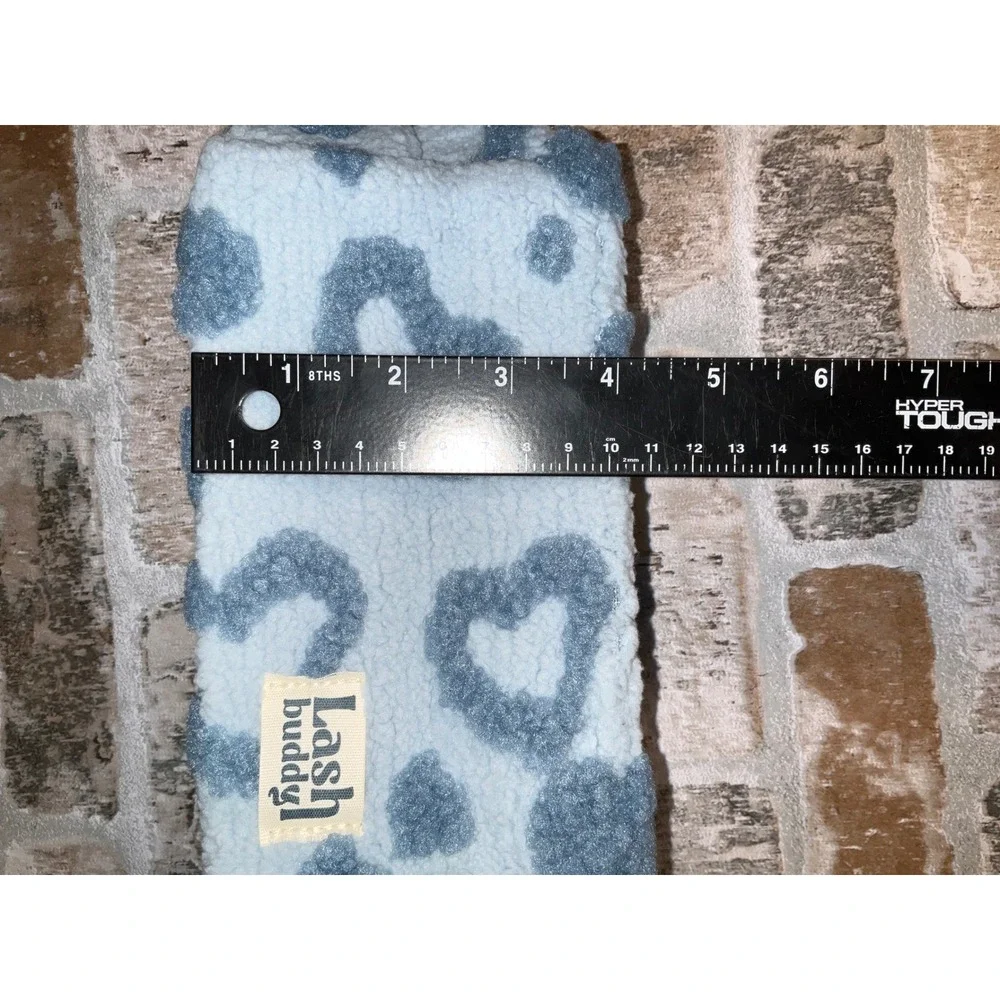 Lash Buddy Sherpa Fleece‎ Makeup Bag Blue Heart Leopard Print Cosmetic Pouch