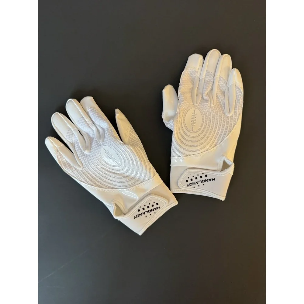 NEW HANDLANDY Football Gloves White Adult Large Receiver Grip Gloves