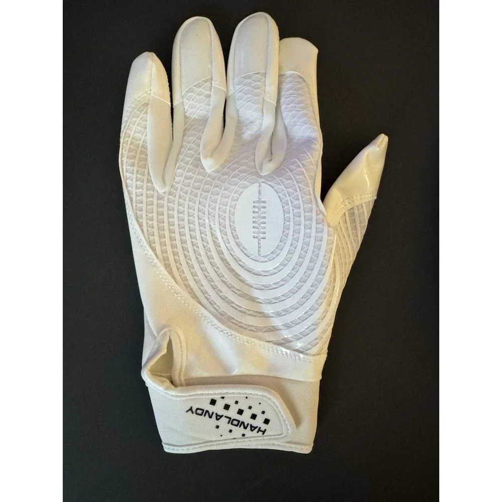 NEW HANDLANDY Football Gloves White Adult Large Receiver Grip Gloves