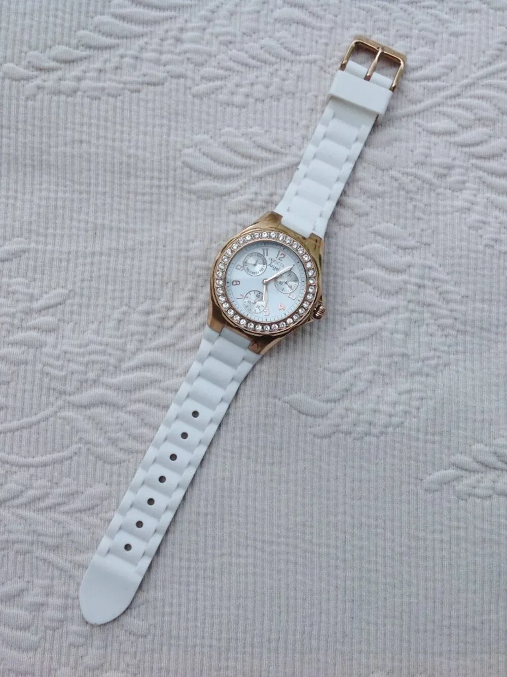 Invicta Angel Ladies Watch Rose Gold, Complications, White Band