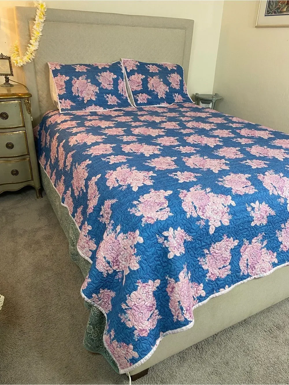 Shabby Chic Blue and Pink Floral Comforter Set