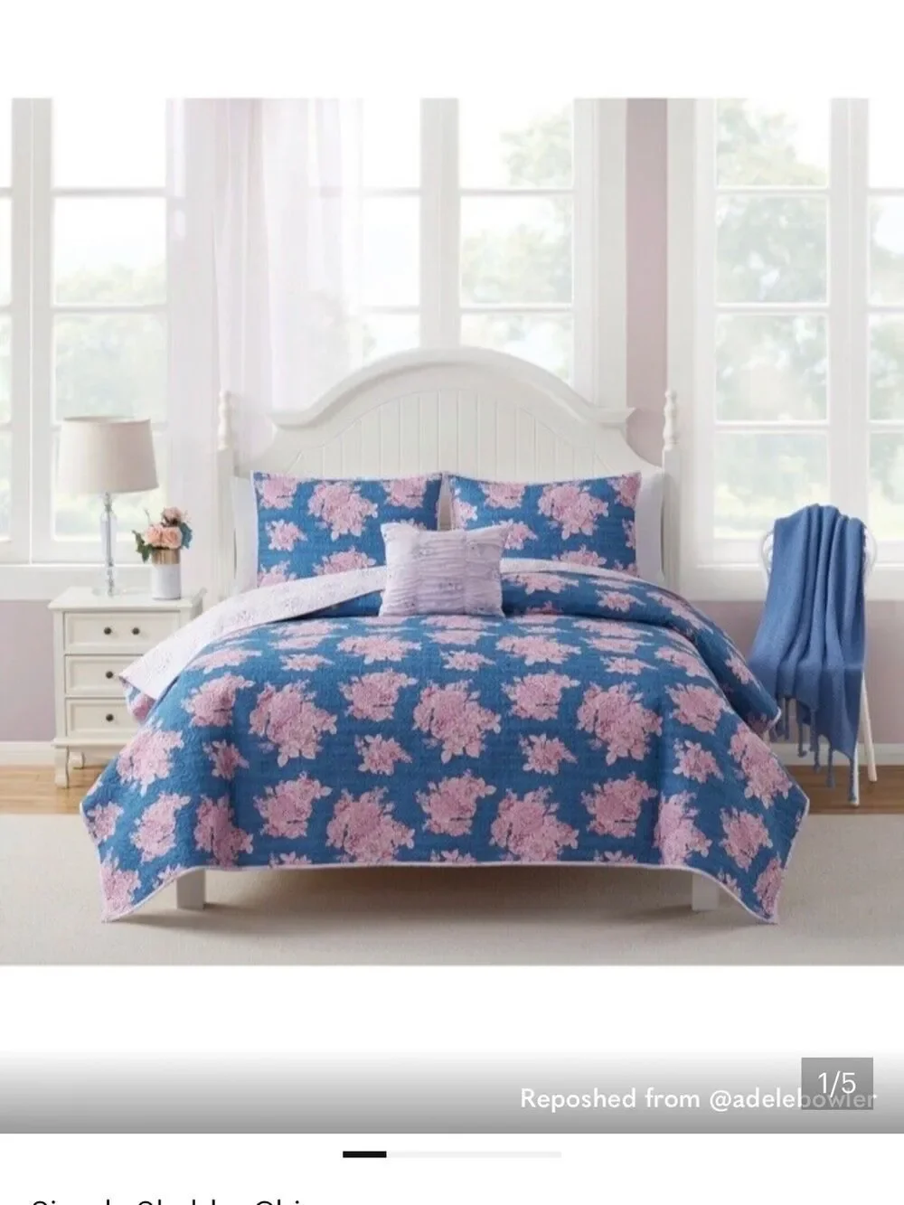 Shabby Chic Blue and Pink Floral Comforter Set