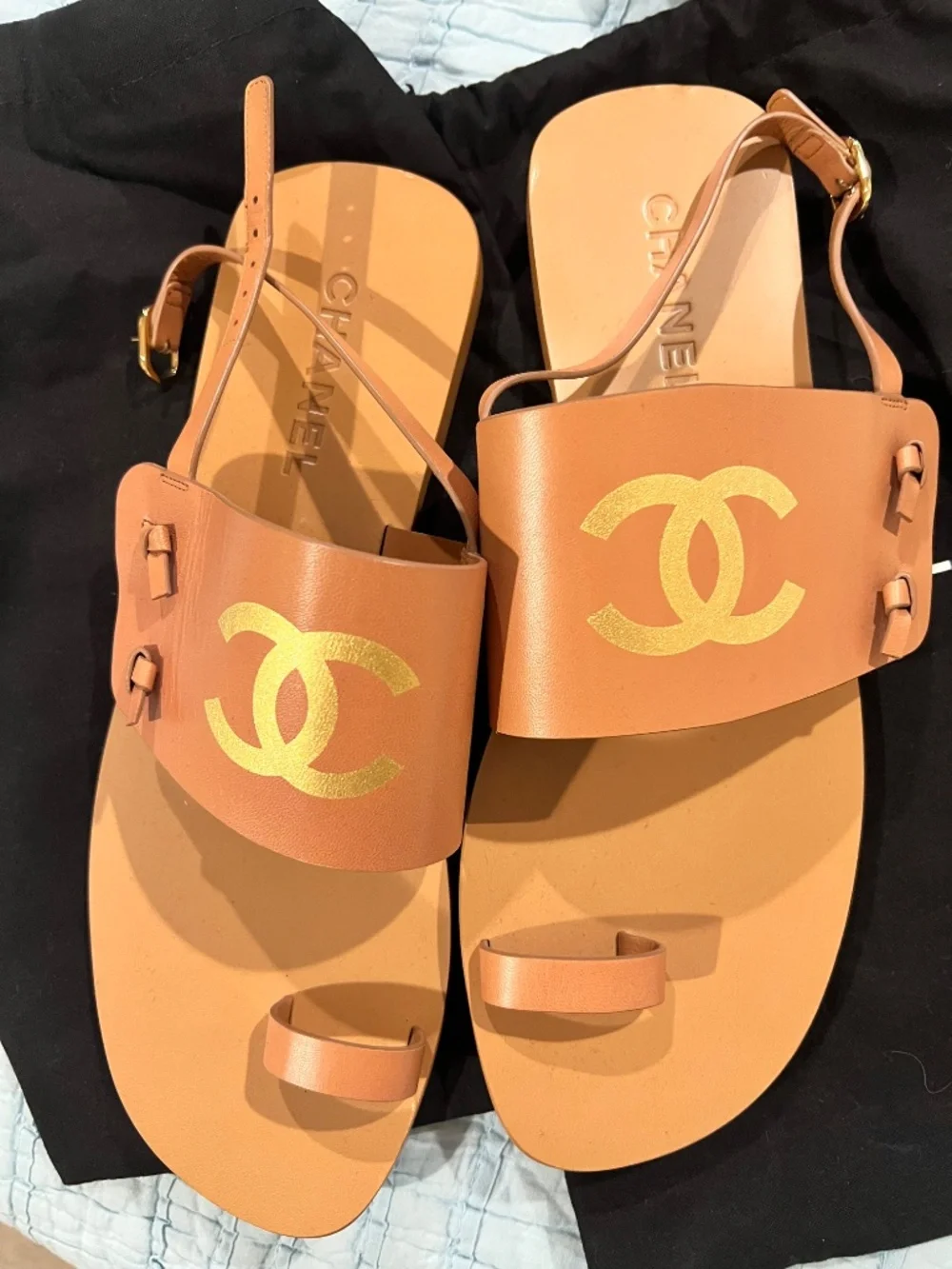 Chanel Interlocking CC Logo Goat Leather Slingback Sandals - Size 40