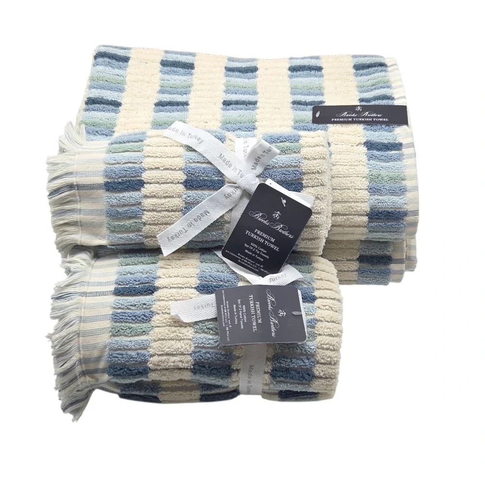 Brooks Brothers 6pc Premium Turkish Cotton Towel Set Blue 2 Bath 2 Hand 2 Tip