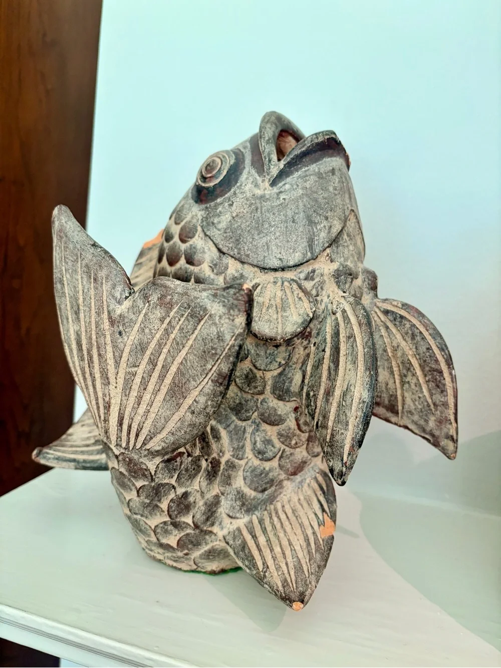 Vintage Cast Stone Fish Sculpture Coastal Nautical Decor