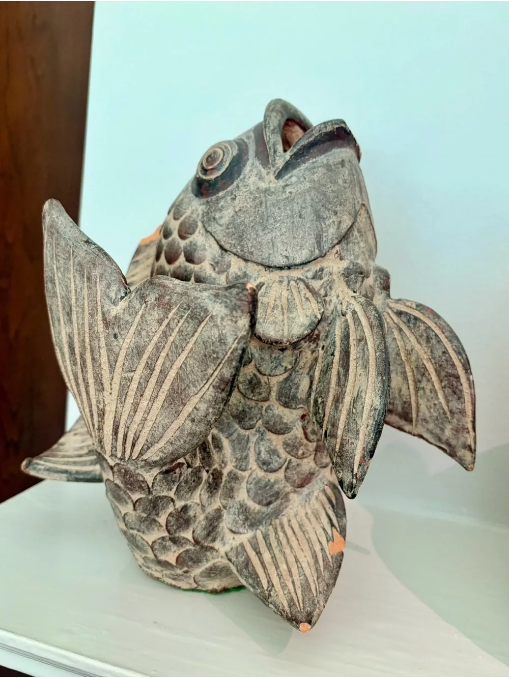 Vintage Cast Stone Fish Sculpture Coastal Nautical Decor