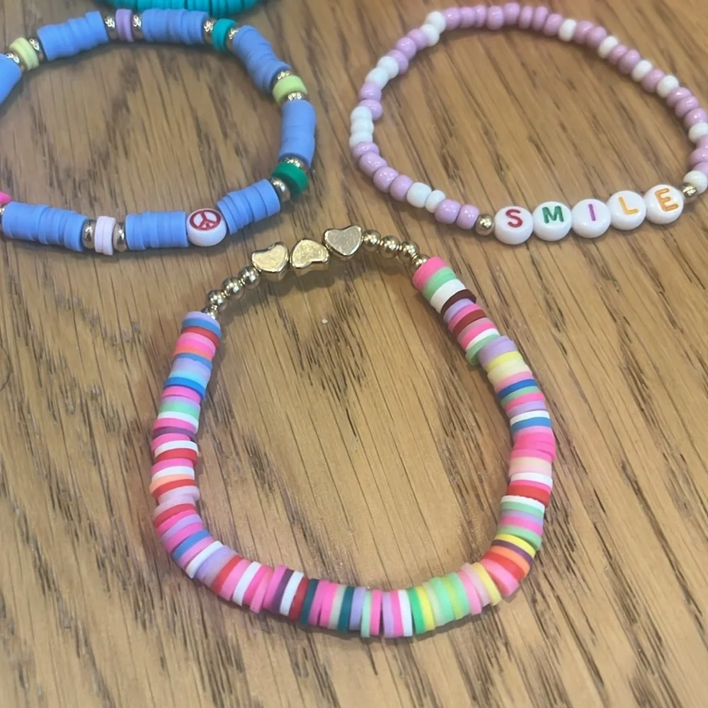 Cheerful set of brightly‎ colored beaded elastic friendship bracelets