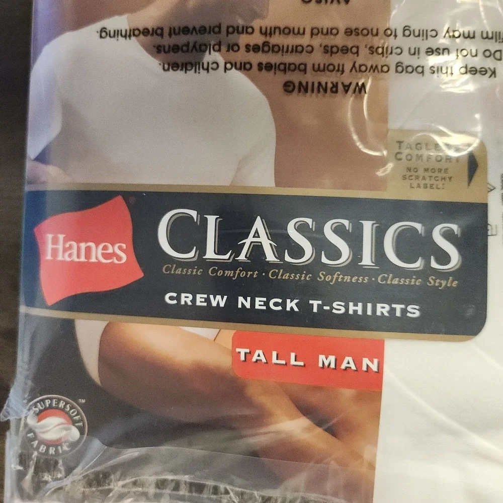Vintage‎ Hanes 2 PK Classics Crew Neck Shirts Mens 2X (50-52) Cotton Tagless NEW