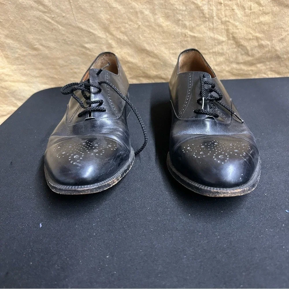 Salvatore Ferragamo Shoes Men 10.5 Black Cap-Toe Oxford Leather Vtg Professional