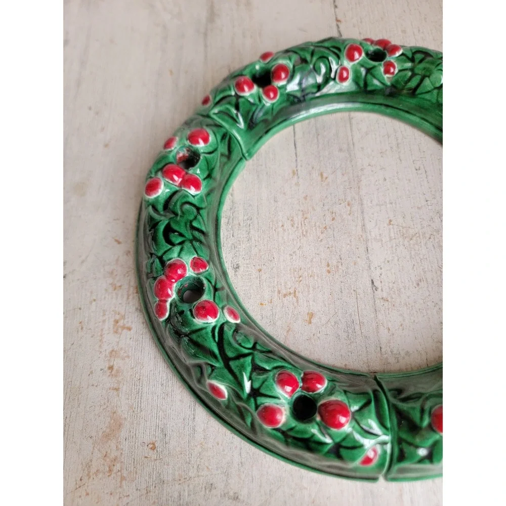 Vintage ceramic wreath centerpiece candle holder Xmas set mistletoe home