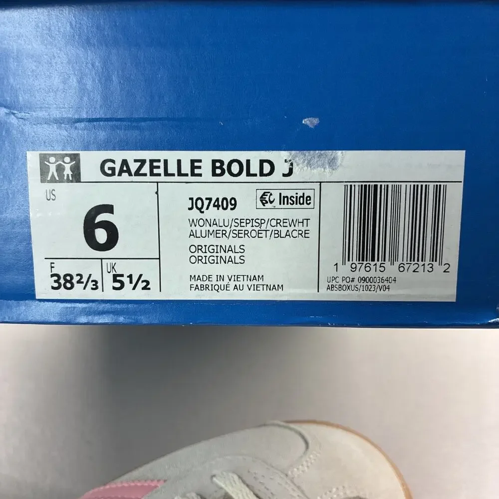 Adidas Gazelle Bold J Beige Semi Pink Spark GS Sneakers JQ7409 Size 6 Youth