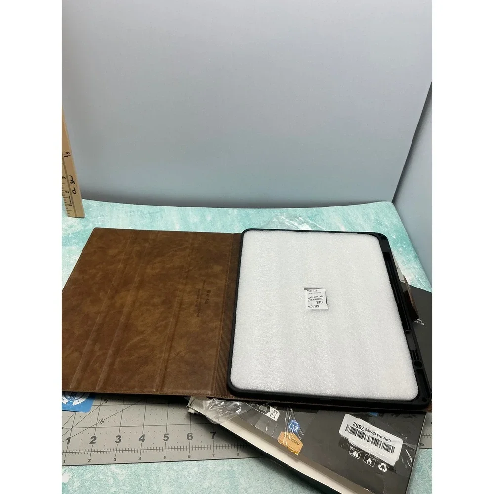 Antbox iPad Pro 13 inch Case Brown Vegan Leather Folio Cover with Pencil Holder