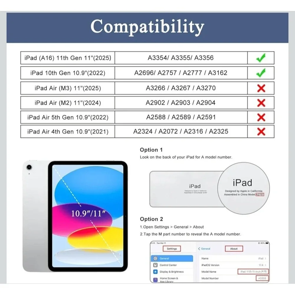For iPad 11th A16 2025 11 inch 2025 Case‎ Heavy Duty Clip Stand Shockproof Cover