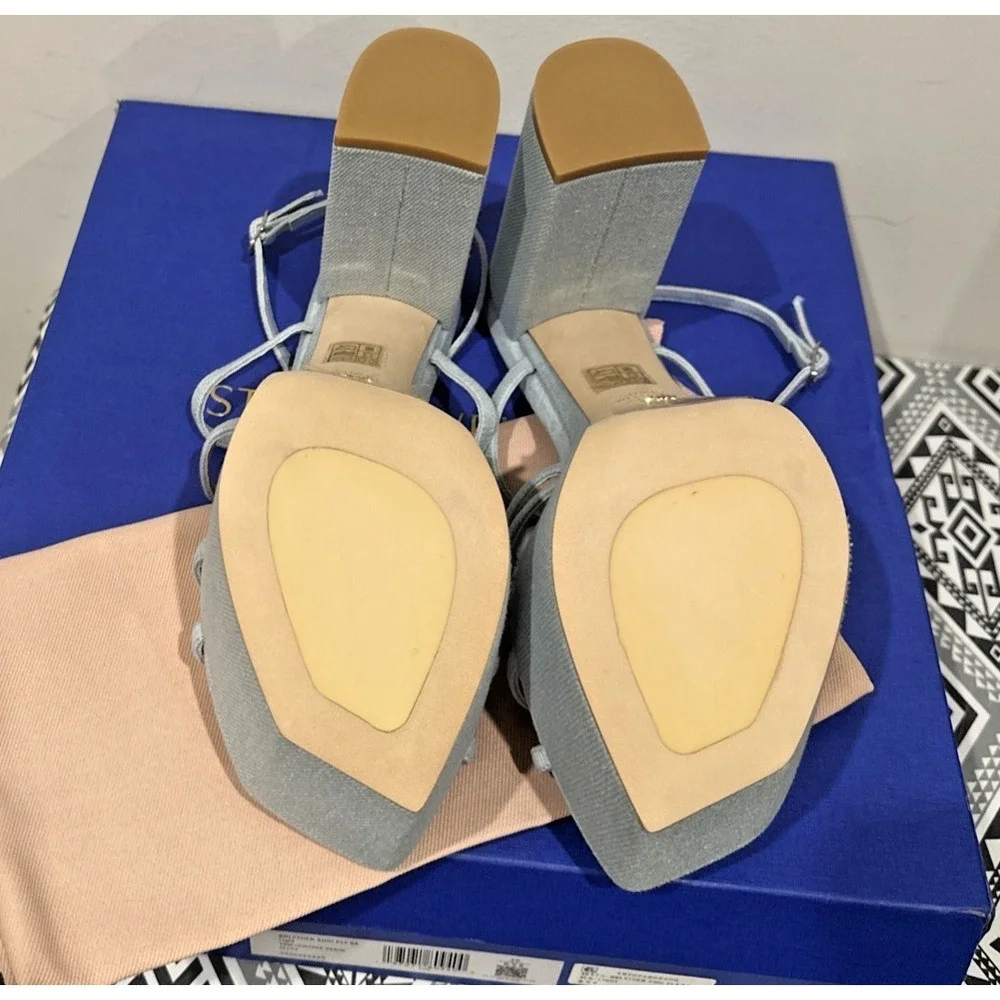 Stuart Weitzman EU 39/8.5B Barely There Sq Hi Platform‎ Sandals Vint Light Denim