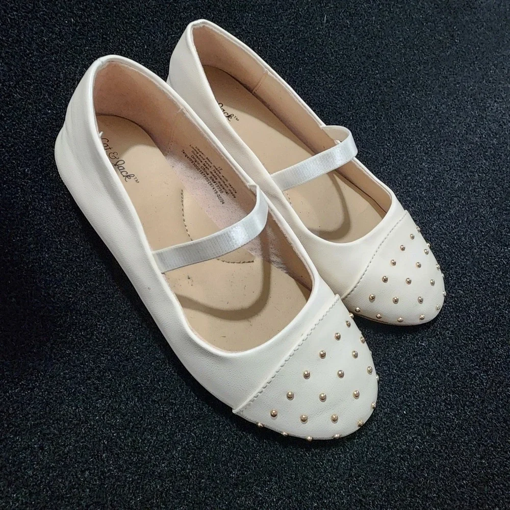 Cat Jack Girls White Studded Ballet Flats Shoes Kids Size 12‎