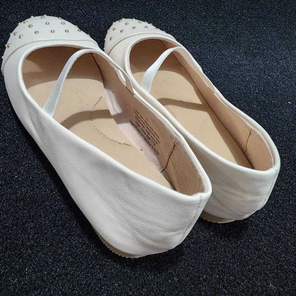Cat Jack Girls White Studded Ballet Flats Shoes Kids Size 12‎