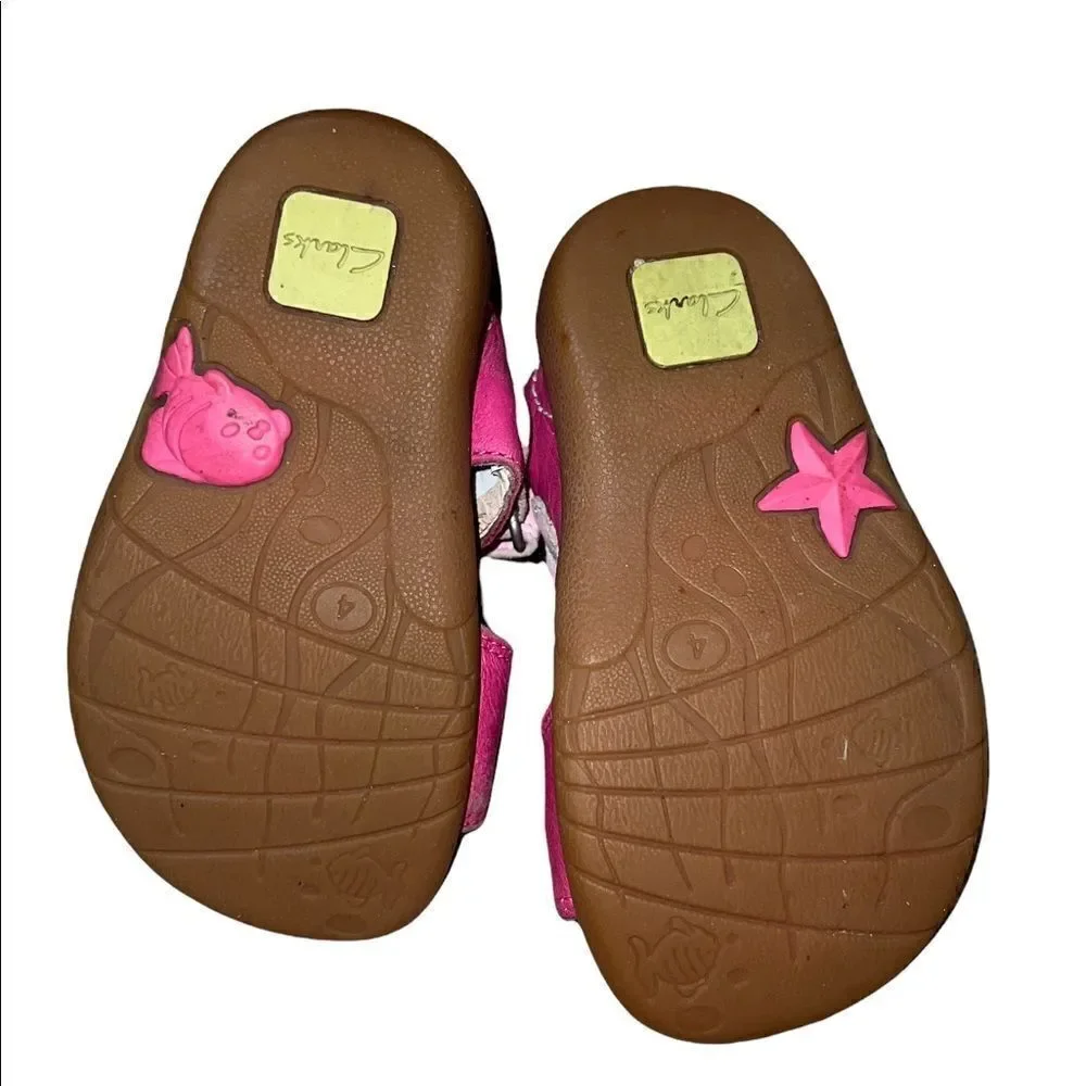 Clarks PInk White Floral Butterfly Strappy Sandals Toddler Girl 4.5 EUC