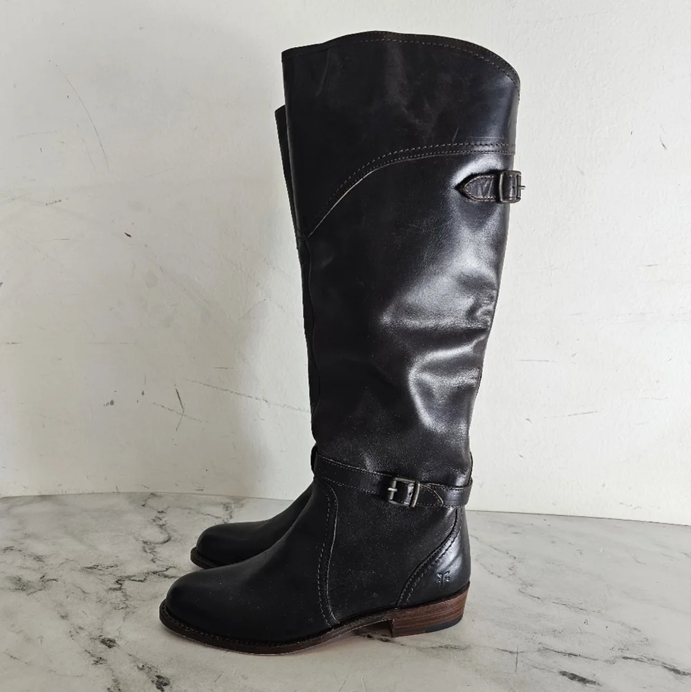 Frye Dorado‎ Dark Brown Tall Leather Riding Boots Size 6 NEW