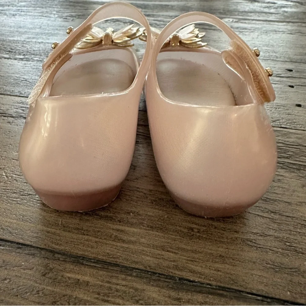 Mini Melissa size 9 Gold Butterfly Jelly Sandals Mary Jane Peep Toe Ultragirl‎