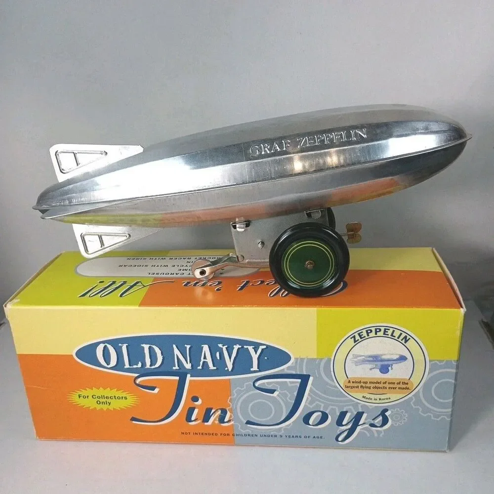2004 Old Navy Aluminum Airship Graf Zeppelin Wind-Up Toy in Original Box WORKS!