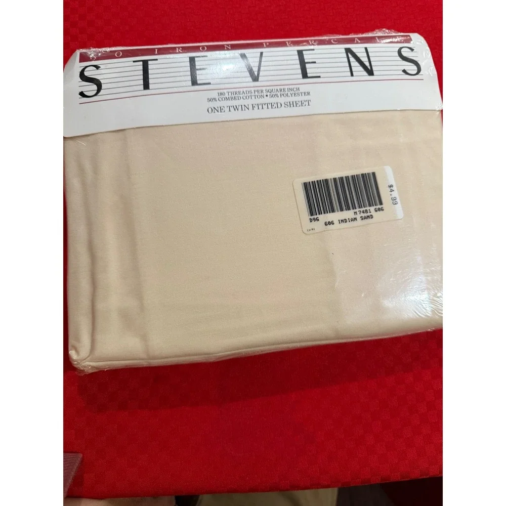 Stevens Vintage Twin Fitted Sheet Indian Sand No Iron Percale 180 TC Made in USA